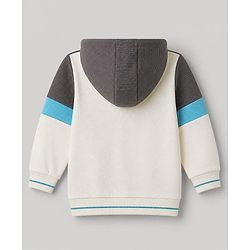 Babyhug 100% Cotton Heavy Guage Knit Hooded Sweatshirt With Full Sleeves Front Open Mountain Patch in Charcoal Grey
