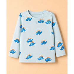 Babyhug 100% Cotton Knit Full Sleeves Co-Ords T-Shirt & Pyjama Night Suit with Tortoise Print - Aqua Blue