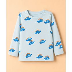 Babyhug 100% Cotton Knit Full Sleeves Co-Ords T-Shirt & Pyjama Night Suit with Tortoise Print - Aqua Blue