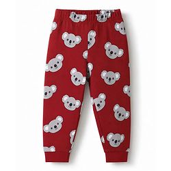 Babyhug 100% Cotton Knit Full Sleeves T-Shirt & Pyjama Night Suit with Bear Print - Grey & Red