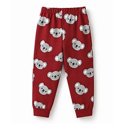 Babyhug 100% Cotton Knit Full Sleeves T-Shirt & Pyjama Night Suit with Bear Print - Grey & Red