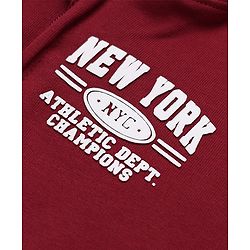 Babyhug 100% Cotton Knit Full Sleeves Hooded Sweatjackets with Raglan Sleeves and New York Athletic Dept. Champions Text Print - Maroon