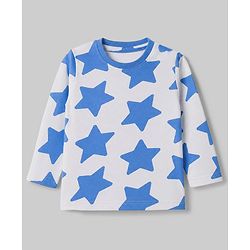 Babyhug 100% Cotton Knit Full Sleeves Co-Ords T-Shirt & Pyjama Night Suit with Star Print - Blue