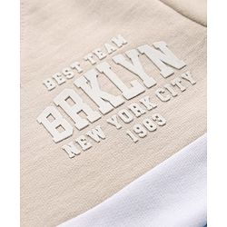 Babyhug 100% Cotton Knit Full Sleeves Sweatshirt with Brklyn New York City Embroidery and Stripes Print - Beige