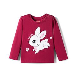 Babyhug 100% Cotton Knit Full Sleeves T-Shirts & Pajama Night Suit with Bunny Print - Maroon