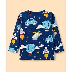 Babyhug 100% Cotton Knit Full Sleeves Co-Ords T-Shirt & Pyjama Night Suit with Vehicle Print - Blue