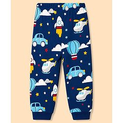 Babyhug 100% Cotton Knit Full Sleeves Co-Ords T-Shirt & Pyjama Night Suit with Vehicle Print - Blue