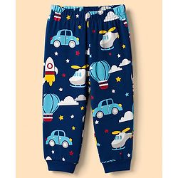 Babyhug 100% Cotton Knit Full Sleeves Co-Ords T-Shirt & Pyjama Night Suit with Vehicle Print - Blue