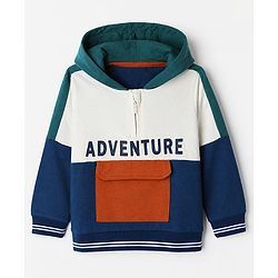 Babyhug 100% Cotton Knit Front Open Heavy Gauge Sweatshirt with Full Raglan Sleeves and Adventure Text Print - Navy Blue