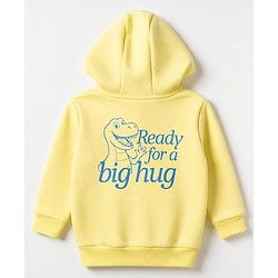 Babyhug Cotton Blend Fleece Knit Full Sleeves Hooded Heavy Gauge Sweatshirt With Dinosaur Print - Lemon/Light Yellow