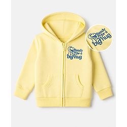 Babyhug Cotton Blend Fleece Knit Full Sleeves Hooded Heavy Gauge Sweatshirt With Dinosaur Print - Lemon/Light Yellow
