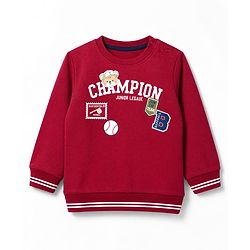 Babyhug Heavy Gauge 100% Cotton Knit Sweatshirt with Full Sleeves and Champion Text Print - Red
