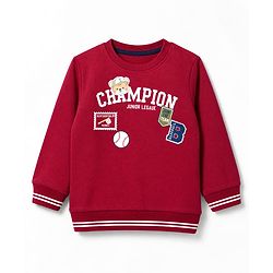 Babyhug Heavy Gauge 100% Cotton Knit Sweatshirt with Full Sleeves and Champion Text Print - Red