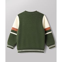 Babyhug 100% Cotton Ottoman Knit Heavy Gauge Sweatshirt with Full Sleeves and Striped Coler Block with Fun Time Patch - Green