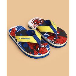 Cute Walk by Babyhug Marvel Slip On Flip Flops with Spider Man Print - Yellow