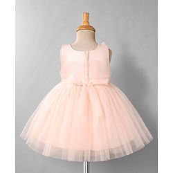Babyhug Mesh Woven Sleeveless Butterfly & Floral Sequinned Party Frock With Bow Applique - Pink