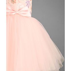 Babyhug Mesh Woven Sleeveless Butterfly & Floral Sequinned Party Frock With Bow Applique - Pink