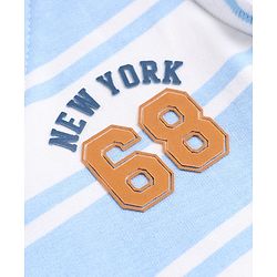 Babyhug 100% Cotton Knit Sweatshirt with Full Sleeves, Stripes Print and New York 68 Print - Blue