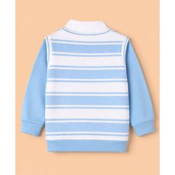 Babyhug 100% Cotton Knit Sweatshirt with Full Sleeves, Stripes Print and New York 68 Print - Blue