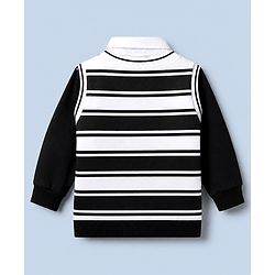 Babyhug Premium 100% Cotton Knit Sweatshirt with Full Sleeves, Bear Patch and Striped Print in Black
