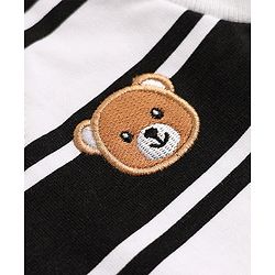 Babyhug Premium 100% Cotton Knit Sweatshirt with Full Sleeves, Bear Patch and Striped Print in Black