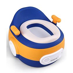 Babyhug 3-In-1 Baby Toilet Training Seat with Anti-Slip Pads - Blue Orange| Removable Potty Pot| Potty Training Seat| Potty Seat Potty Chair & Step Stool| for Kids 1-5 Years