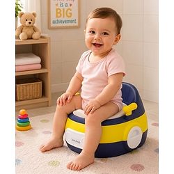 Babyhug 3-In-1 Baby Toilet Training Seat with Anti-Slip Pads - Blue Yellow| Removable Potty Pot| Potty Training Seat| Potty Seat Potty Chair & Step Stool| for Kids 12 months - 5 Years