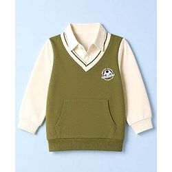 Babyhug 100% Cotton Knit Heavy Gauge Sweatshirt With Full Sleeves and Soccer Ball Print in Olive Green