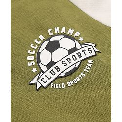 Babyhug 100% Cotton Knit Heavy Gauge Sweatshirt With Full Sleeves and Soccer Ball Print in Olive Green