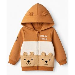 Babyhug 100% Cotton Knit Full Sleeves Heavy Gauge Hooded Sweatshirt With Bear Embroidery - Orange