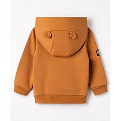 Babyhug 100% Cotton Knit Full Sleeves Heavy Gauge Hooded Sweatshirt With Bear Embroidery - Orange
