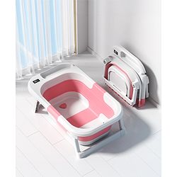 Babyhug Foldable Baby Bathtub | Compact Double Fold| Anti-Skid Base| Temperature Indicator| Suitable for 0 to 36 Months Boys & Girls| Drainage Plug - Grey