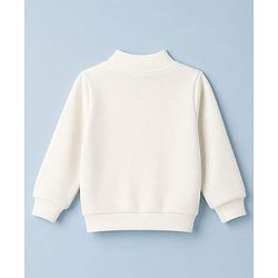 Babyhug Cotton Fleece Heavy Gauge Warm Front - Open Sweatshirt With Full Sleeves and Alphabet Embroidery in Offwhite