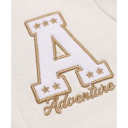 Babyhug Cotton Fleece Heavy Gauge Warm Front - Open Sweatshirt With Full Sleeves and Alphabet Embroidery in Offwhite