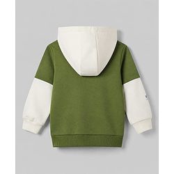 Babyhug 100% Cotton Knit Heavy Gauge Front Open Full Doctor Sleeves Hooded Sweatshirt with Brooklyn 46 Ready For A New Day Print - Olive Green