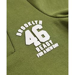 Babyhug 100% Cotton Knit Heavy Gauge Front Open Full Doctor Sleeves Hooded Sweatshirt with Brooklyn 46 Ready For A New Day Print - Olive Green