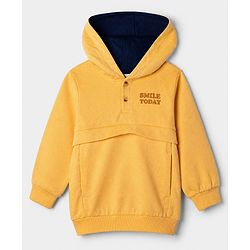 Babyhug 100% Cotton Heavy Gauge Knit Sweatshirt with Full Sleeves, Front Buttons and Smile Today Embroidery in Yellow