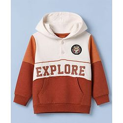 Babyhug Heavy Gauge 100% Cotton Knit Hooded Front Open Sweatshirt with Full Sleeves & Explore Text Print - White