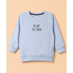 Babyhug Ottoman 100% Cotton Knit Sweatshirt with Full Sleeves and Play To Win Text Print - Light Blue