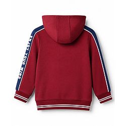 Babyhug Cotton Knit Full Sleeves Hooded Front Open Heavy Gauge Sweatshirt With a Alphabet Text Print - Maroon
