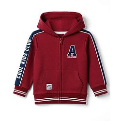Babyhug Cotton Knit Full Sleeves Hooded Front Open Heavy Gauge Sweatshirt With a Alphabet Text Print - Maroon