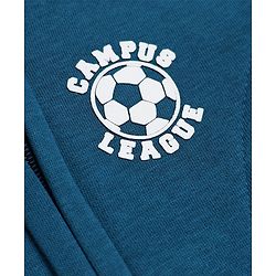 Babyhug Cotton Blend Fleece Knit Front Open Heavy Gauge Hooded Sweatshirt with Full Sleeves and Campus League Print - Blue