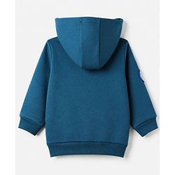 Babyhug Cotton Blend Fleece Knit Front Open Heavy Gauge Hooded Sweatshirt with Full Sleeves and Campus League Print - Blue