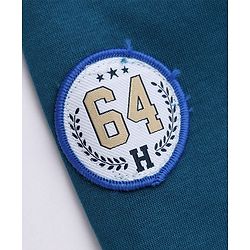 Babyhug Cotton Blend Fleece Knit Front Open Heavy Gauge Hooded Sweatshirt with Full Sleeves and Campus League Print - Blue