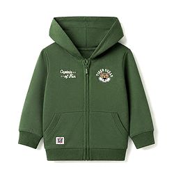 Babyhug 100% Cotton Knit Full Sleeves Heavy Gauge Hooded Sweatshirt With Tiger Embroidery And Slogan Print - Olive Green