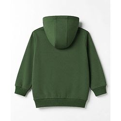 Babyhug 100% Cotton Knit Full Sleeves Heavy Gauge Hooded Sweatshirt With Tiger Embroidery And Slogan Print - Olive Green