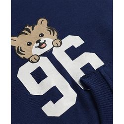 Babyhug 100% Cotton Knit Front Open Heavy Gauge Full Sleeves Hooded Sweat Jacket With Text Print - Navy Blue