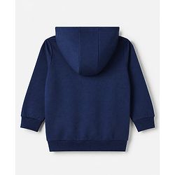 Babyhug 100% Cotton Knit Front Open Heavy Gauge Full Sleeves Hooded Sweat Jacket With Text Print - Navy Blue