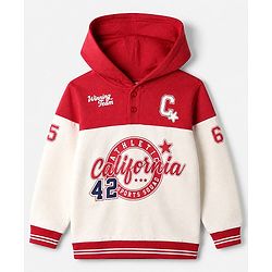 Babyhug 100% Cotton Heavy Gauge Ottoman Knit Full Sleeves Hooded Sweatshirt with California Athletic Sports Squad Print - Red