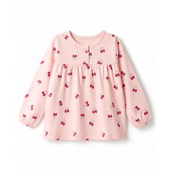 Babyhug Cotton Knit Full Sleeves Top & Pyjama Co-ords Night Suit With Strawberry Print - Pink
